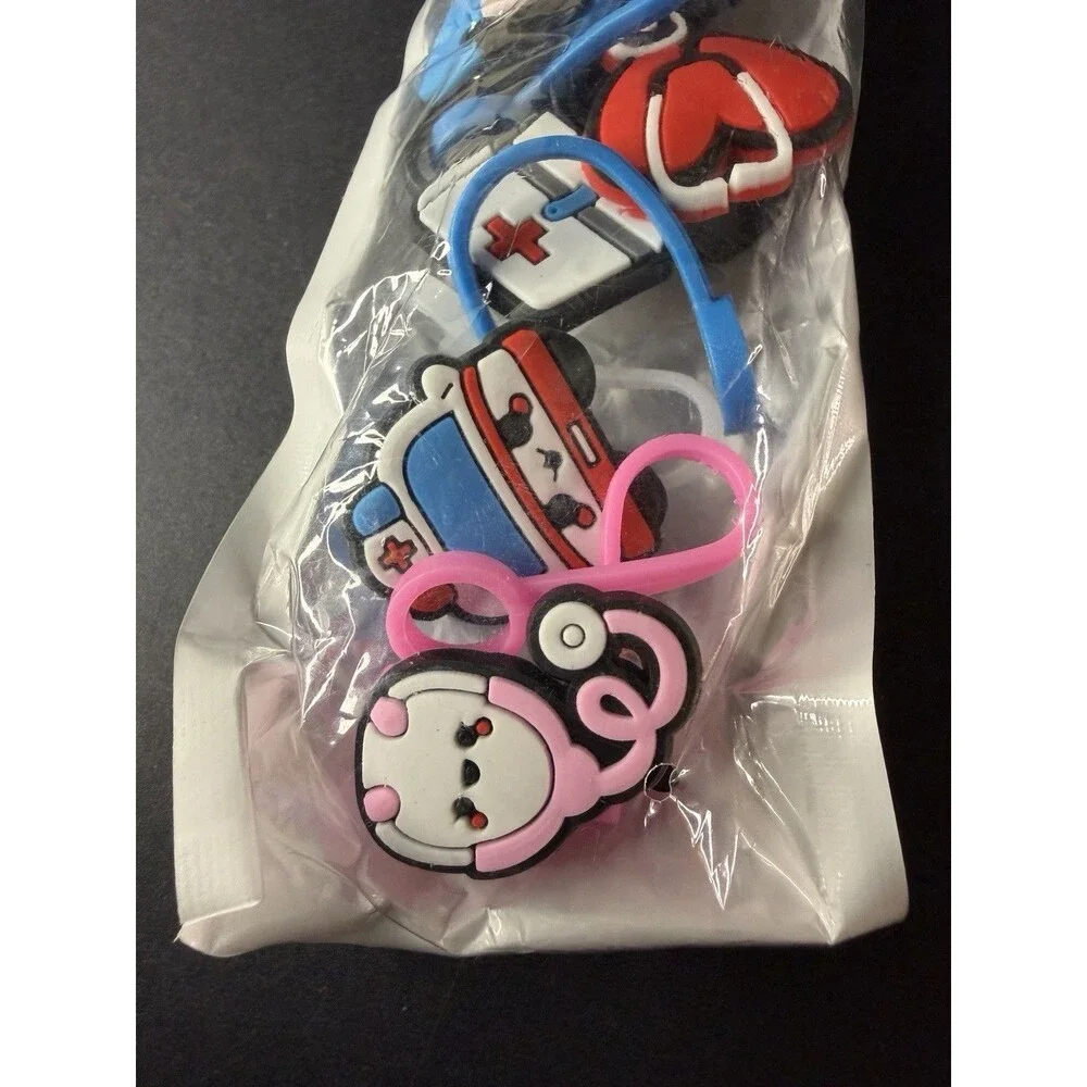 Pack of 9 Silicone Straw Caps/ Toppers - Healthcare Nursing Novelty Gift - CUTE!